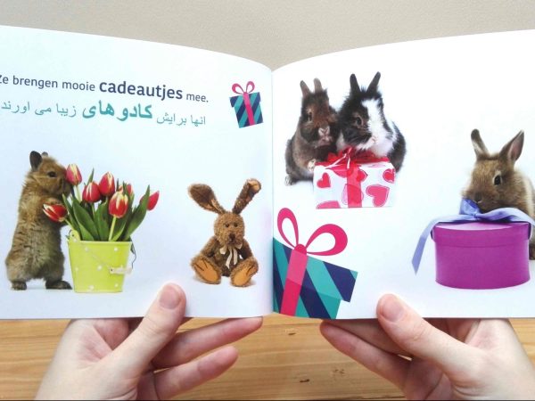 Konijn is jarig tweetalig kinderboek met Farsi_pag