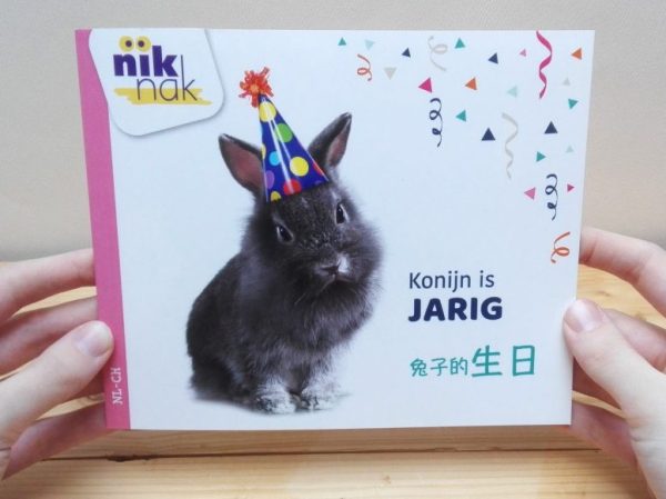 Konijn is jarig - cover met Chinees - tweetalig kinderboek van nik-nak