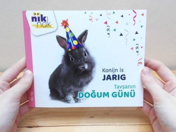 Konijn is jarig - cover met Turks - tweetalig kinderboek van nik-nak