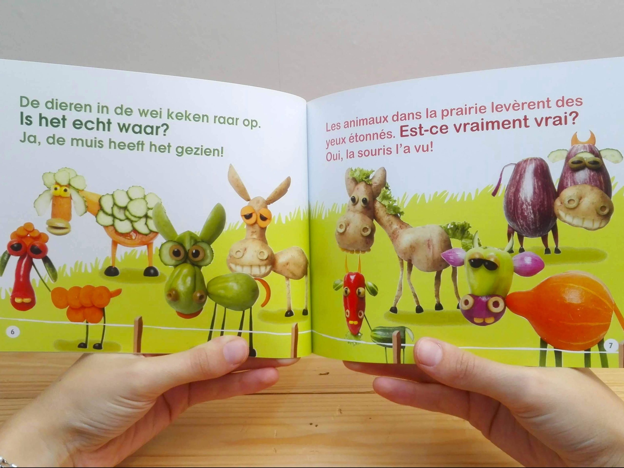 Groot nieuws - pagina met Frans - tweetalig kinderboek van nik-nak