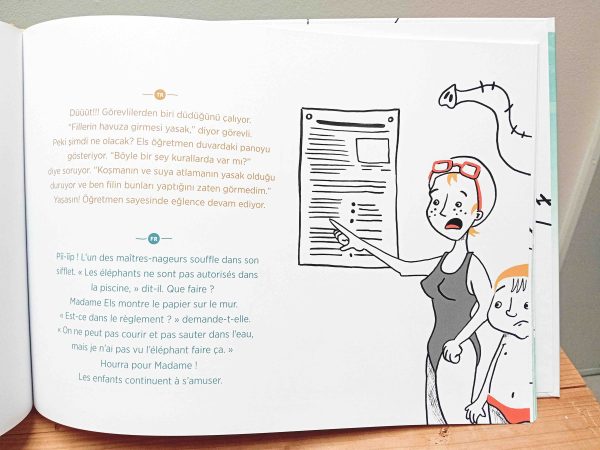 Een olifant in het zwembad meertalig kinderboek prentenboek voorlezen Frans Arabisch Turks_pagina